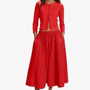 Red Cardigan and Skirt Set